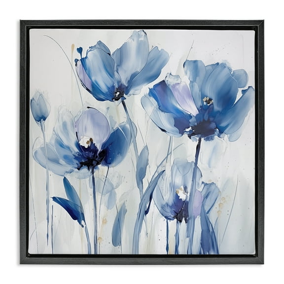 Stupell Industries Blue Abstract Blooms Botanical & Floral Painting Black Floater Framed Art Print Wall Art, 18 x 18