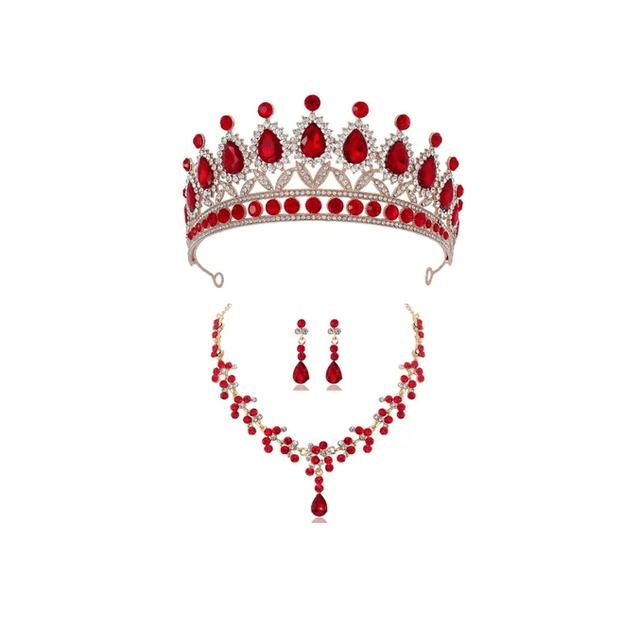 3pz Corona Tiara Pendientes Collar Carnaval Novia Fiesta Xtellar rojo