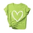 thumbnail image 5 of QUINDOS Girls T Shirts Summer Short Sleeve Green Plus Size Women Tops Heart Print Crew Neck Vacation Tops, 5 of 6