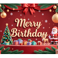 thumbnail image 3 of Festive Design Merry Birthday Celebration Banner Christmas Theme Santa Claus Reindeer Snowman Party Backdrop for Holiday Party Winter Event Home Decoration, 3 of 7