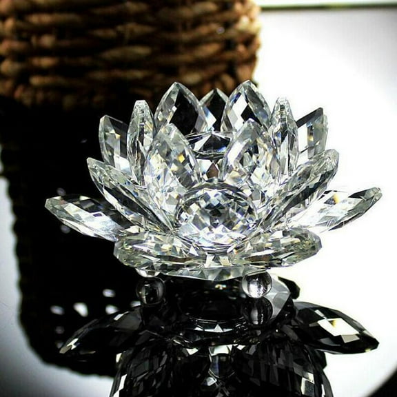 Crystal Glass Lotus Flower Paperweight Feng Shui Decor Ornament, Represents Purity And Enlightenment, Energy Conductor For Sunlight And Positive Ambiance
