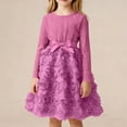 thumbnail image 2 of Girls Party Dress Watermelon Red Long Sleeve 3D Roses | Princess & Flower Girl Fancy Dress for Kids Ages 2-8,Size 4-5 T, 2 of 6