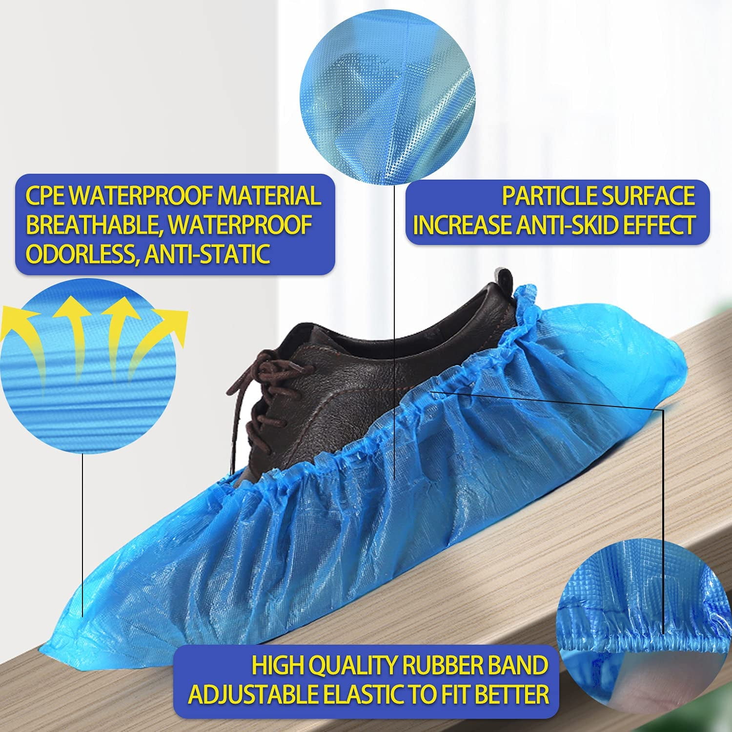 Couvre-chaussures Jetables Antidérapants pour Intérieur - Lot de 100 (50 Paires) Imperméables Premium CPE Protège-Chaussures