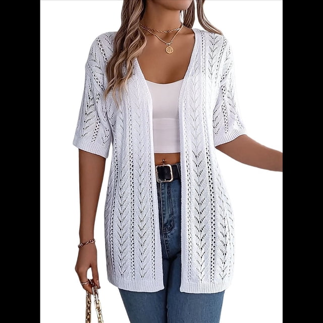 Suéteres Tipo Cárdigan de Verano para Mujer, Ligeros, de Media , con Abertura Frontal, de Crochet, para Playa. M