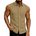 thumbnail image 2 of Domuza Cotton Linen Shirts for Men Casual Lapel Sleeveless Button Down Tshirts Summer 2026 Trendy Lightweight Vacation Beach Top Khaki XXL, 2 of 3