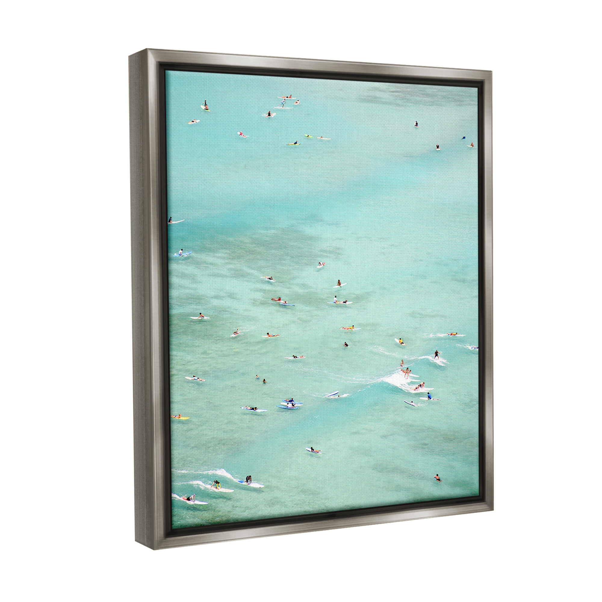 Stupell Industries People Swimming in Summer Landscape Painting Gray Floater Framed Canvas Art Print Wall Art, 25 x 31