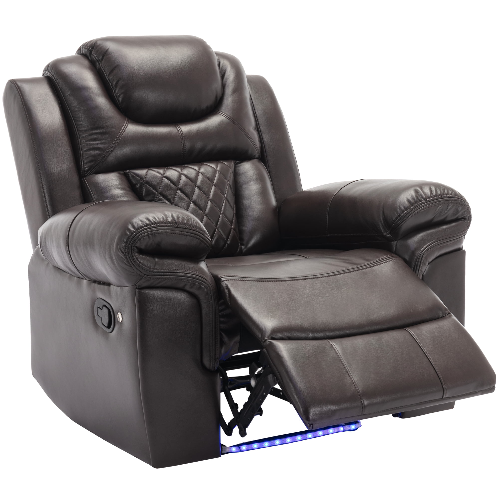 Euroco Home Theater Seating Manual Recliner Chair with LED Light Strip for Living Room,Bedroom, Brown