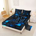 thumbnail image 2 of Erosebridal Teens Neon Lights Grid Plaid Full Size Sheets 4-Piece,Boys Girls Abstract M Letter Monogrammed Bed Sheets, 2 of 5