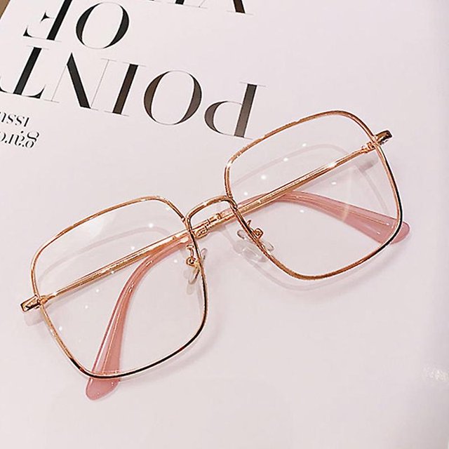 CARBONLIKE Ladies Plain Anti-blue Light Gafas Radiación Flat Large Square Metal Frame ZefeiWu 8390606925992
