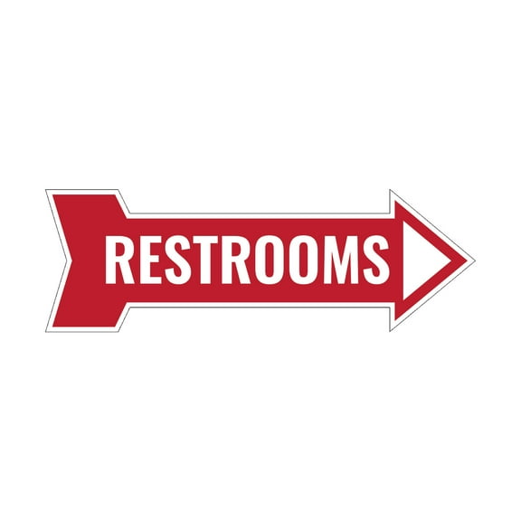 Arrow Shape Restrooms Right 12x4" Wall or Door Sign | Bathroom Signage