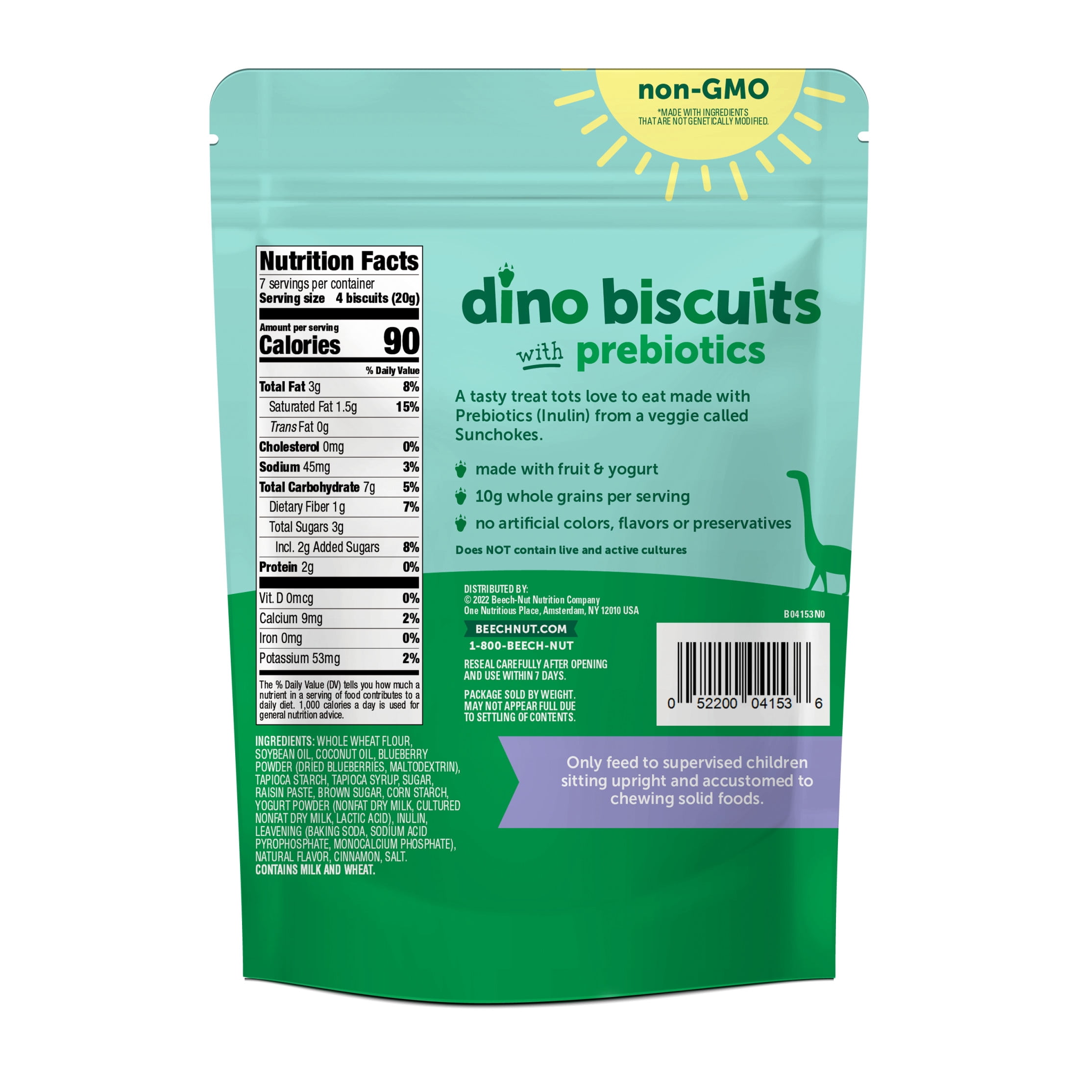 Beech-Nut Dino Biscuits with Prebiotics Blueberry Yogurt Baked Toddler Snack, 5 oz Bag