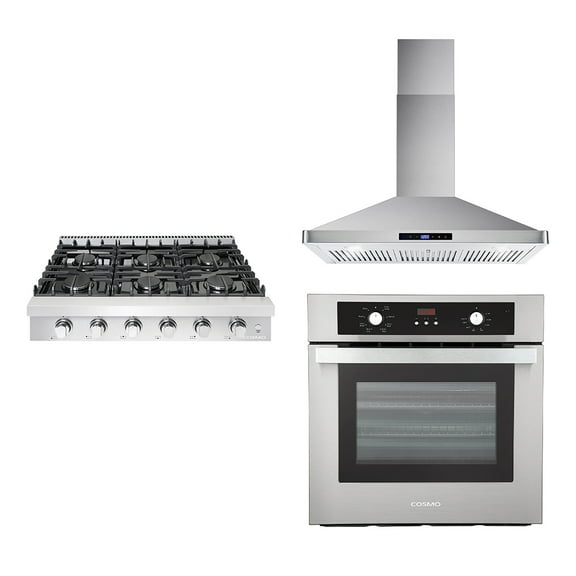 3 Piece Kitchen Package With 36" Slide-In Gas Cooktop 36" Wall Mount Range Hood 24" Single Electric Wall Oven