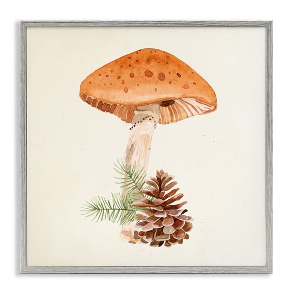 Stupell Industries Farmhouse Mushroom Pinecone Botanicals Gray Framed Giclee Art, 12 x 12, by Lucca Sheppard