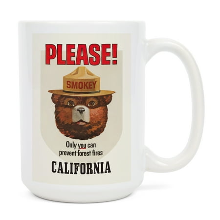 

15 fl oz Ceramic Mug California Smokey Bear Only You Can Prevent Forest Fires Vintage Poster Contour Dishwasher & Microwave Safe