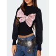 thumbnail image 3 of Biezeib Women's Slim Fit Crop Tops Casual Long Puff Sleeve Crew Neck Bow Front T-Shirts Basic Blouses, 3 of 6