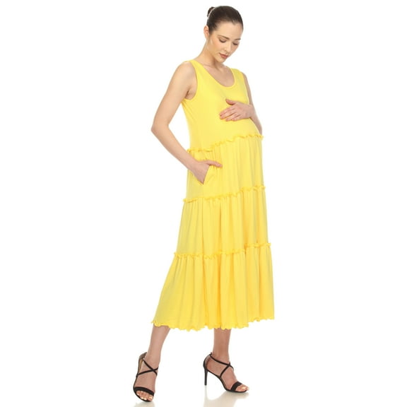 White Mark Women's Maternity Scoop Neck Tiered Midi Dress