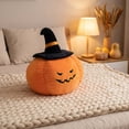 thumbnail image 4 of Euahivb Halloween Pumpkin Decorative Pillow 13.8 x 13.8 Inch Plush Stuffed Toy with Black Wizard Hat for Kids Room Living Room Couch Spooky Holiday Decor, 4 of 7