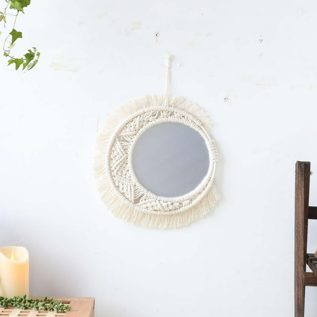 Espejo Redondo Boho Macramé. Espejo de maquillaje, espejos decorativos , espejo colgante de pared para sala de estar, apartamento, Macarena Espejo de pared