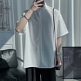 thumbnail image 2 of Conjuntos de camisetas y pantalones cortos para hombre, de nailon, lisos, sin logotipo, de corte regular, informales, holgados, novedad en camisetas y tops, moda para hombre 2024, 2 of 5