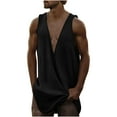 thumbnail image 3 of BiZtdJrK Mens Deep V Neck Tank Tops Summer Lightweight Linen Sleeveless Vest Shirts Loose Fit Long Muscle Shirt Tanks Beach Outfits Black XXL Vacation Sale, 3 of 7