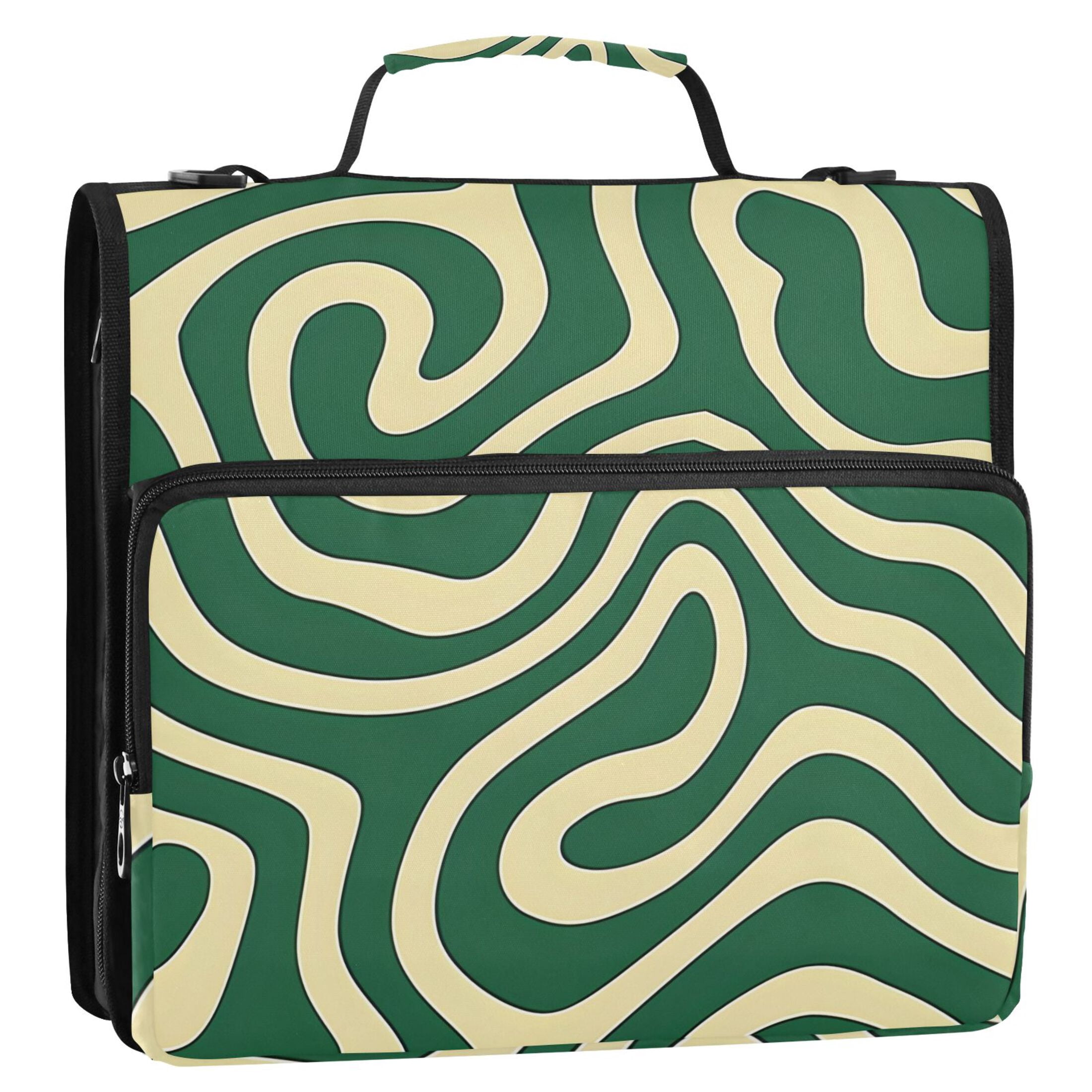 ALAZA Zipper Binder Cream Green Swirly 3 Ring Trapper Keeper File Folder Organizer Bag