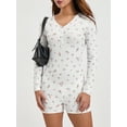 thumbnail image 6 of Women Trendy Playsuit, Floral Print V Neck Button-Down Long Sleeve Tight Rompers Shorts for Ladies, 6 of 9