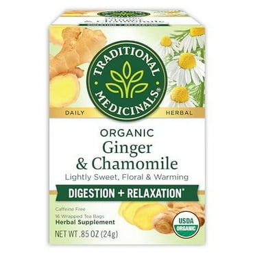 Tea, Organic Ginger & Chamomile, Occasional Nausea & Indigestion Relief, 16 Tea Bags