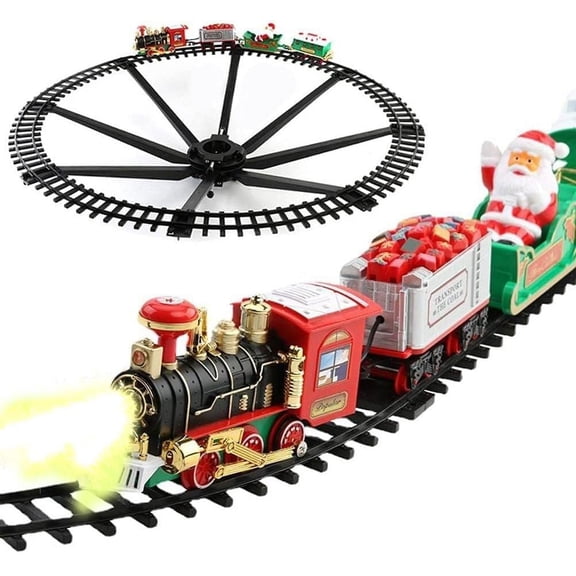 Christmas Train Set Around & Under The Tree, Floating Train Around The Xmas Tree,Tree Skirt,Elec Train Set with Light & Sound, Battery Operated Kids Train Toys with Locomotive Engine Cars Tracks