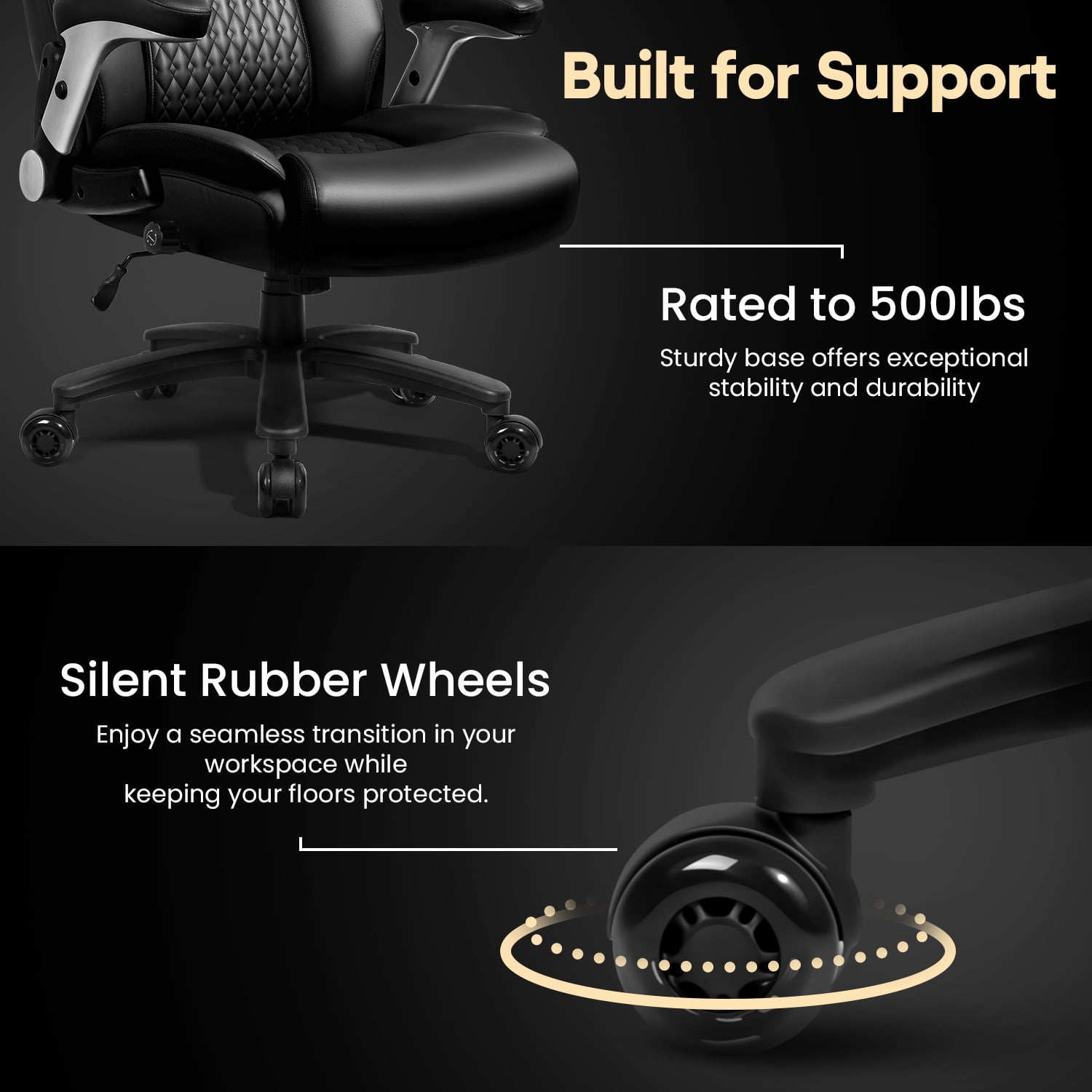 Waleaf Big and Tall Executive Office Chair 500lbs with Flip-up Arms & Adjustable Lumbar Support,Heavy Duty High Back Computer Chair for Adults
