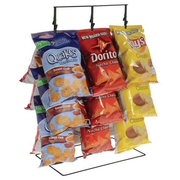 "Potato Chip Rack - 3 Rows, 36 Clips, Black, 14 1/2""L x 9 1/2""W x 24""H"