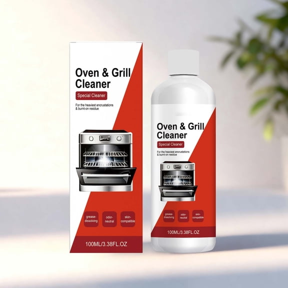 Heavy Duty Oven and Grill Cleaner 3.38 Fl Oz, Burnt On Grease Remover Liquid for BBQ Grill Racks, Baking Trays, Enamel Cookware and Indoor Stove Top Maintenance