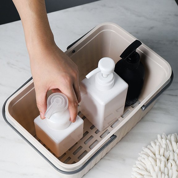 ETEREAUTY Portable Bathroom Storage Basket in Beige Plastic with Non- Handle and Water Drainage for Organized Spaces