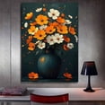 thumbnail image 3 of Mudket Orange and White Floral Bouquet Canvas Wall Art, Framed Wall Decor, Dark Teal Vase Flower Print for Living Room, Ready to Hang - 12"L x 8"W, 3 of 10