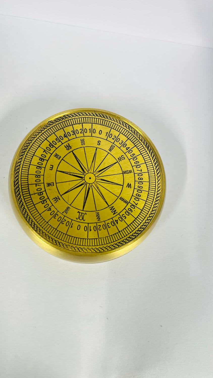 Brass Navigation Compass with Degree Markings, Vintage Style Directional Guide, Gold