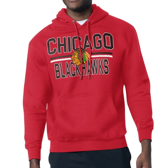 Men's Starter Red Chicago Blackhawks Mesh Look Team Name Logo Tri-Blend Pullover Hoodie