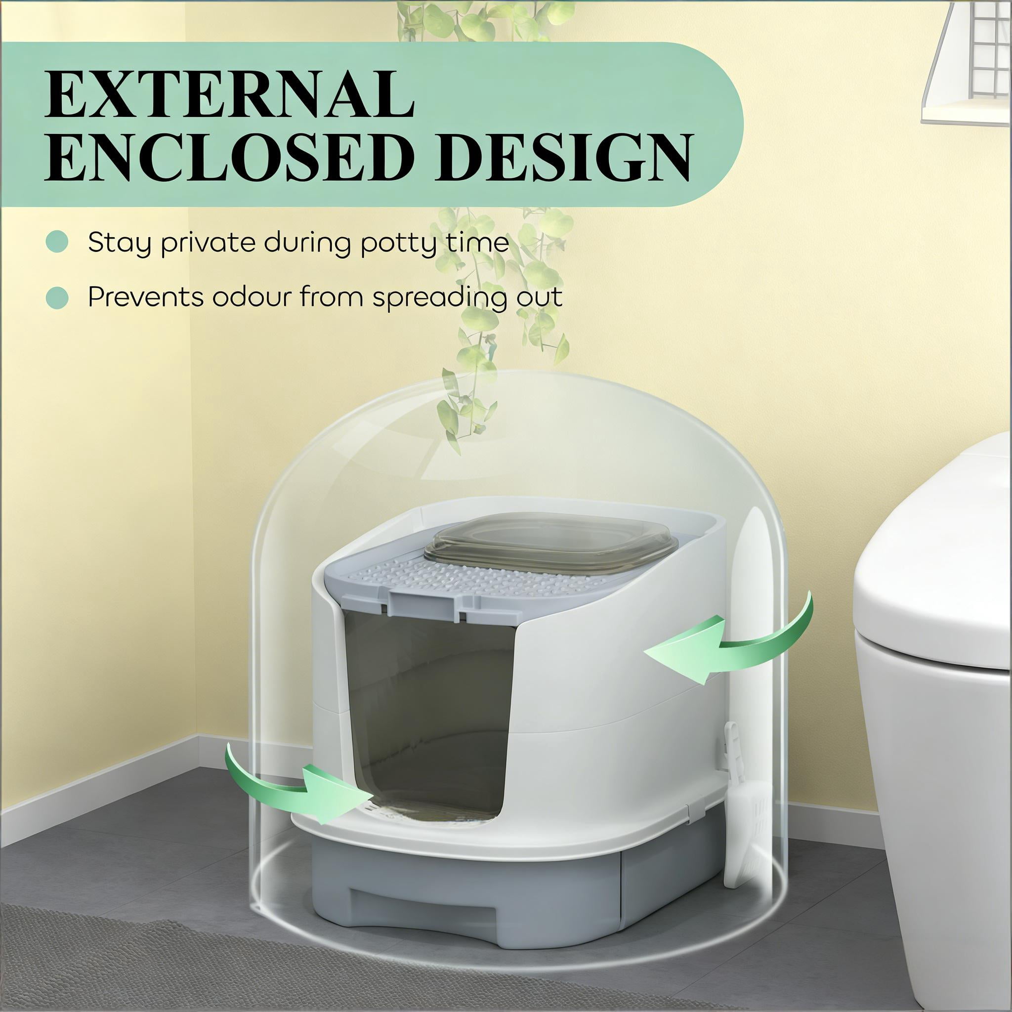 Covered Cat Litter Box with Front Entry Top Exit, Removable Drawer Easy Clean Litter Box with Scoop and 2 Deodorizing Bags, Reversible Door No Assembly Enclosed Cat Toilet for Cats Under 10 lbs