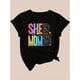 thumbnail image 2 of Camisetas de manga corta con estampado para niñas y niñas, de algodón, cómodas para uso diario, playera simple de veranoVibrant "SHE MOM" Graphic Floral Print Women's Casual T-Shirt - Short Sleeve,, 2 of 8