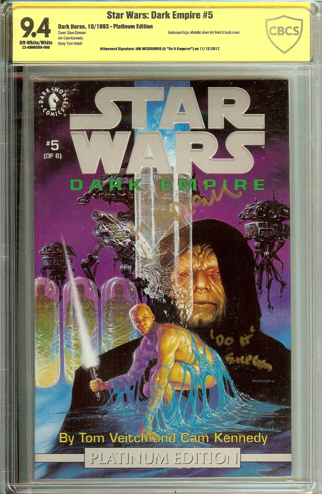 Star Wars: Dark Empire #5 (Platinum Edition, 1993) – CBCS 9.4 – Signed by Ian McDiarmid (“The Emperor”)