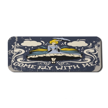 Saying Computer Mouse Pad  Abstract Design Come Fly with Me Text and Girl with Umbrella and Princess Clothes  Rectangle Non-Slip Rubber Mousepad Large  31  x 12  Gaming Size  Multicolor  by Ambesonne