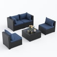 thumbnail image 4 of POTEBAN 5 Pieces Patio Conversation Set, Outdoor Black PE Wicker Sectional Sofa for Backyard Garden, Blue, 4 of 9