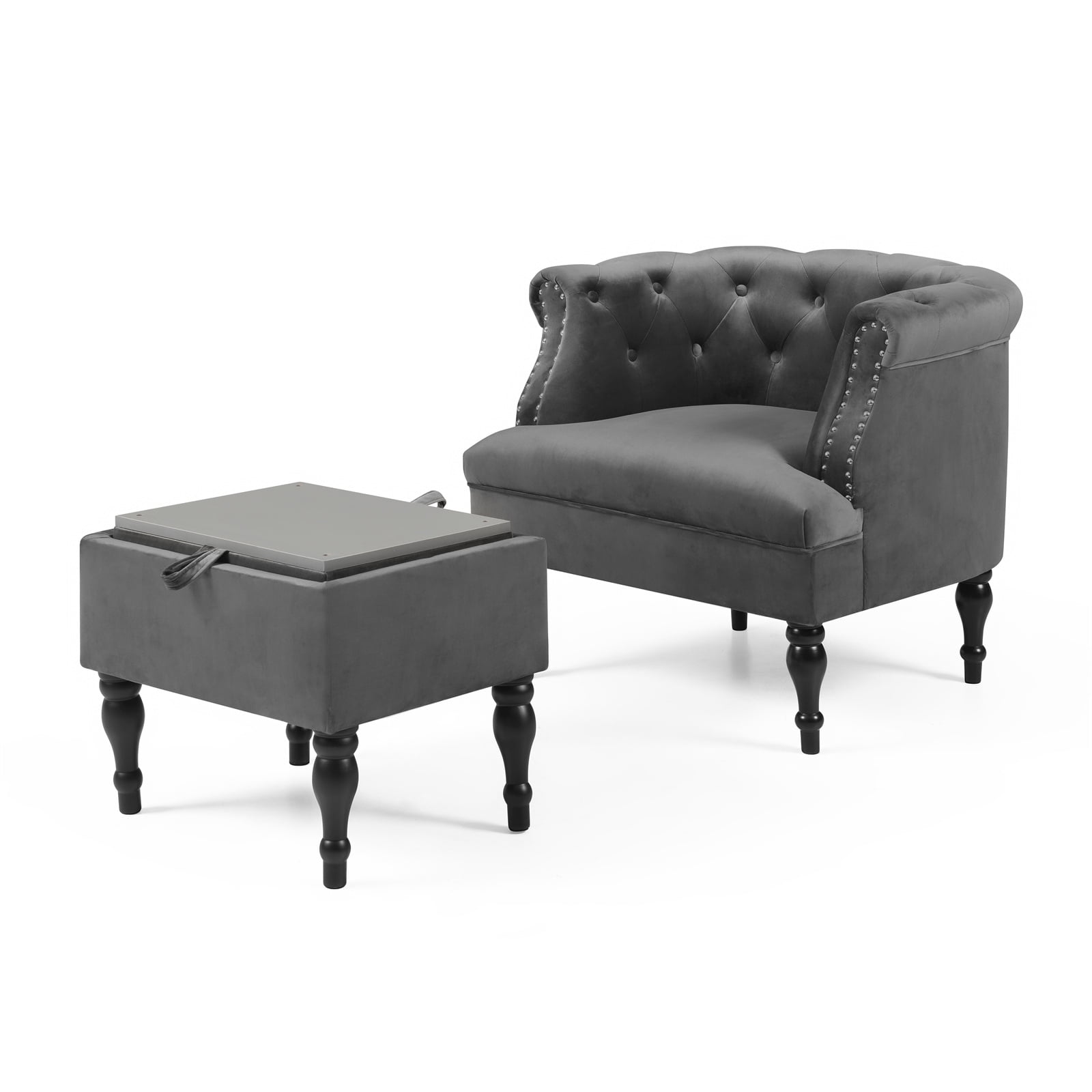 Accent Chair with Storage Ottoman, Modern Velvet Upholstered Single