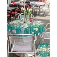 thumbnail image 5 of Outdoor Tablecloths with Umbrella Hole & Zipper, Spring Daisy Leaves Round Tablecloths 60 Inch, Vintage Watercolor Flowers Teal Wooden Waterproof Table Cloth, Patio/Pool/Picnic Table Covers, 5 of 8