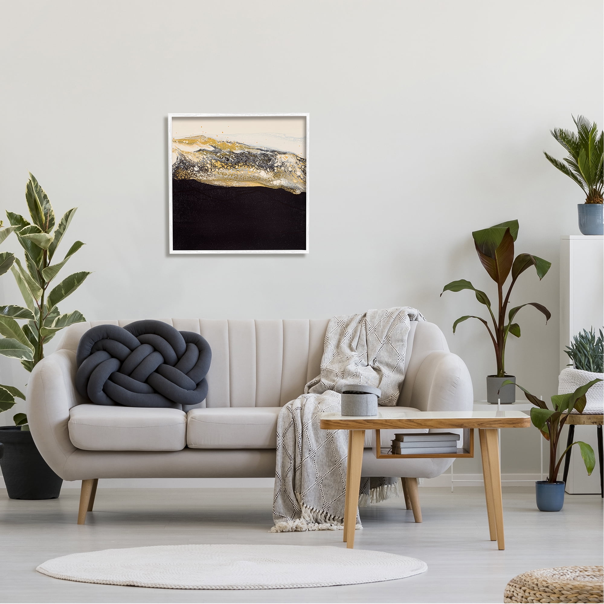 Stupell Industries Abstract Black & Glam Ripples Abstract Painting White Framed Art Print Wall Art, 24 x 24