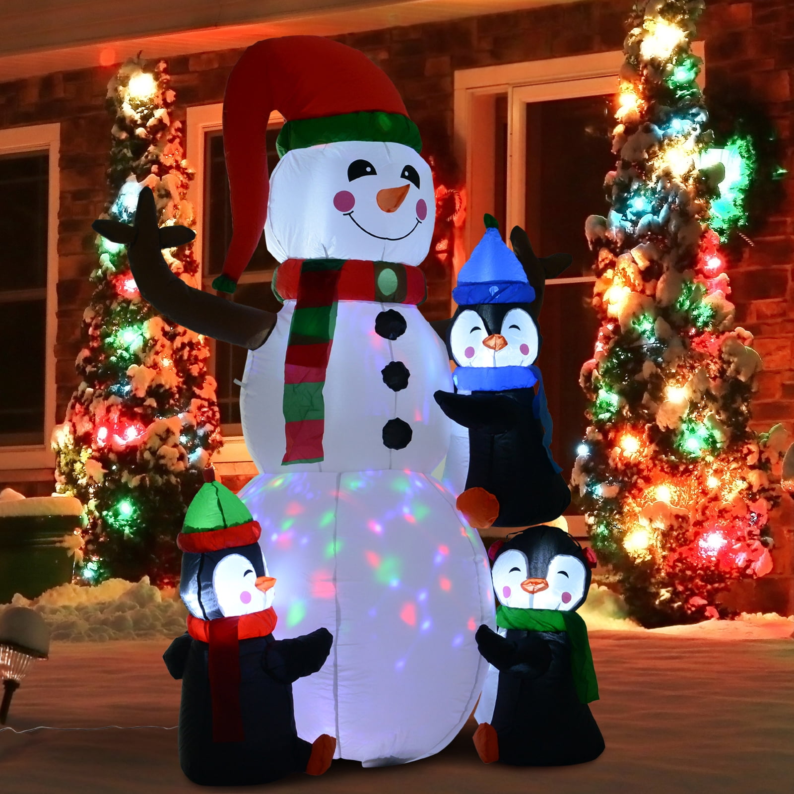 6ft Inflatable Penguins Building Snowman with LED Lights IP44 Waterproof Outdoor Yard Christmas Decoration