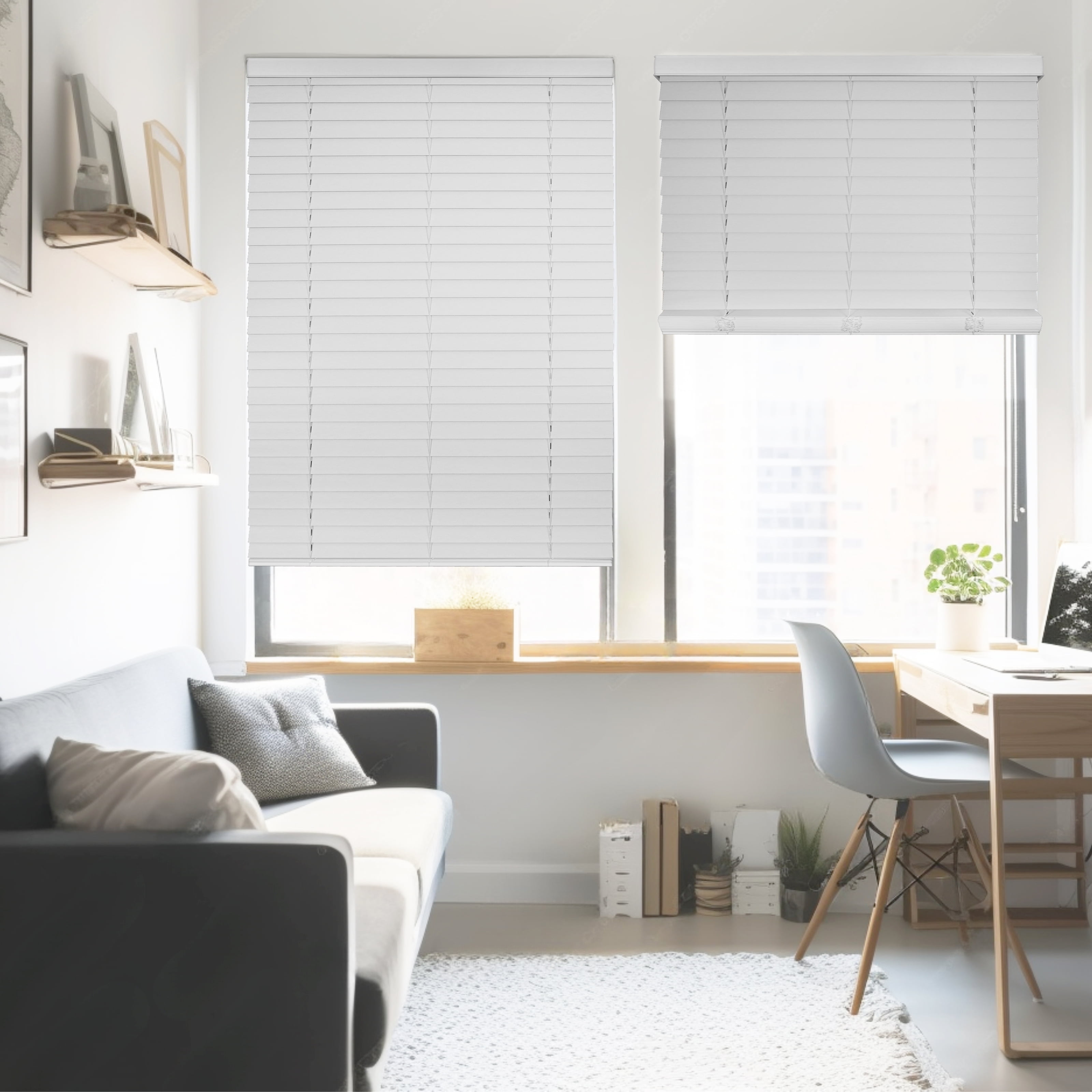 Chicology Cordless Faux Wood Blinds, White Textured (2" Slat), 24.5"W X 72"H