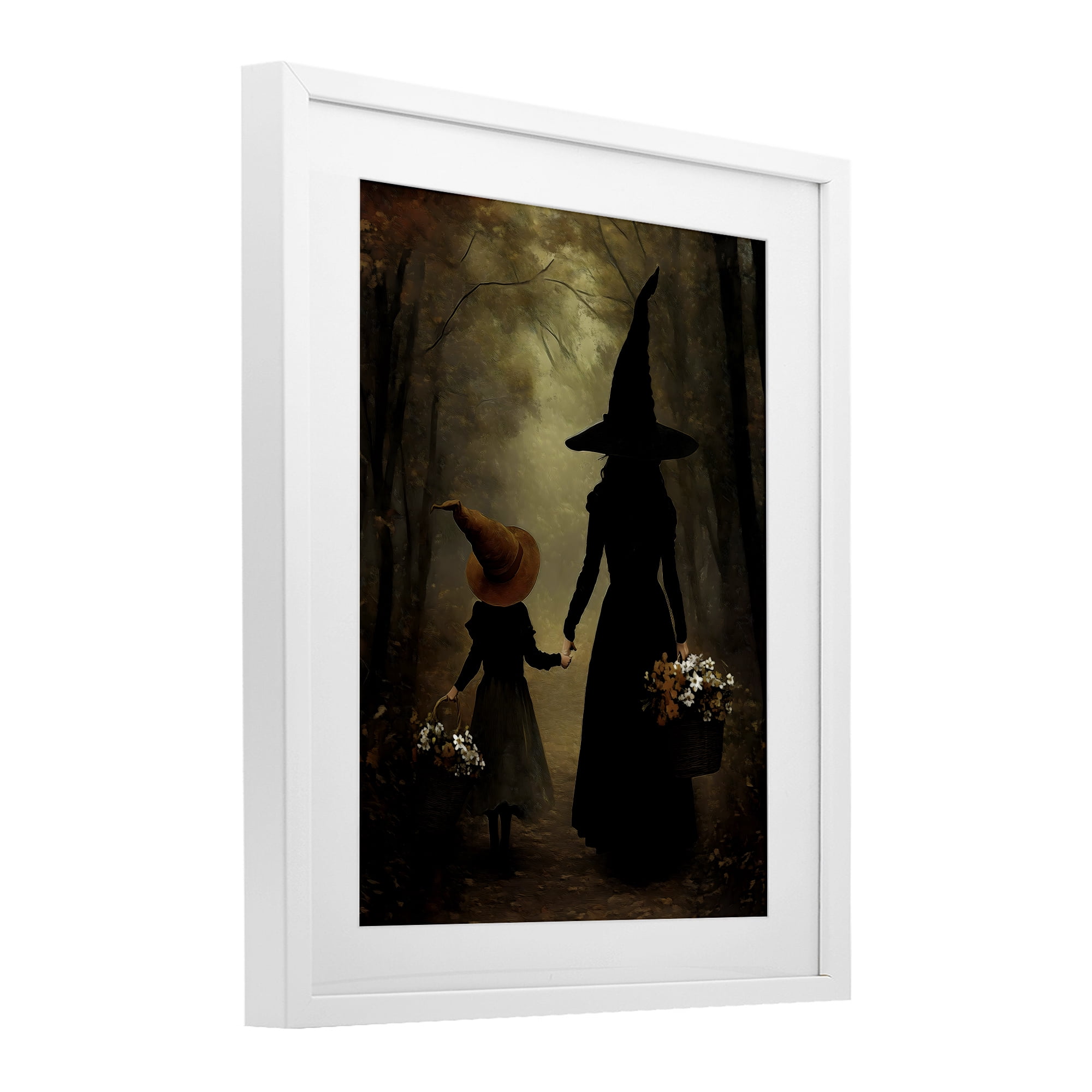 Witch & Daughter Mystical Forest White Framed Print Under Glass, design by Arlington Prints