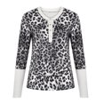 thumbnail image 4 of Mujeres sexy estampado de leopardo encaje costura manga larga o-cuello camisas blusa tops Fridja  hj3191, 4 of 9