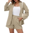thumbnail image 5 of 2 Piece Women's Open Front Long Sleeve Blazer & Solid Shorts Pants Suit Sets, 5 of 7