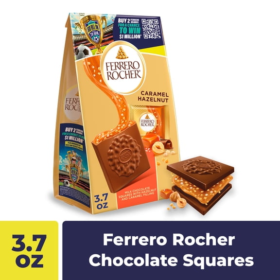 Ferrero Rocher Premium Caramel Hazelnut chocolate squares, Individually Wrapped Chocolates, Great for Sharing or Gifting, 3.7 oz
