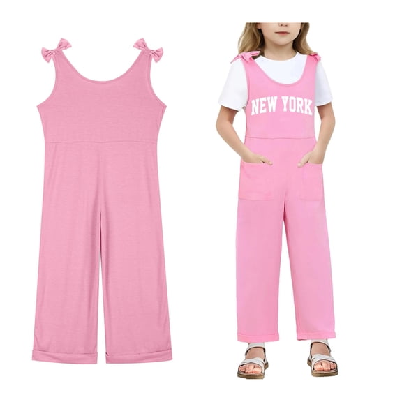 Baby Girl Jumpsuit Sleeveless Wide Leg Overalls Long Pants with Pockets Little Girls Clothes 11-12 Years